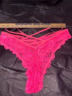 Women's Lace Strappy Bikini Panty - Neon Pink USED ONCE TO MODEL AND WASHED